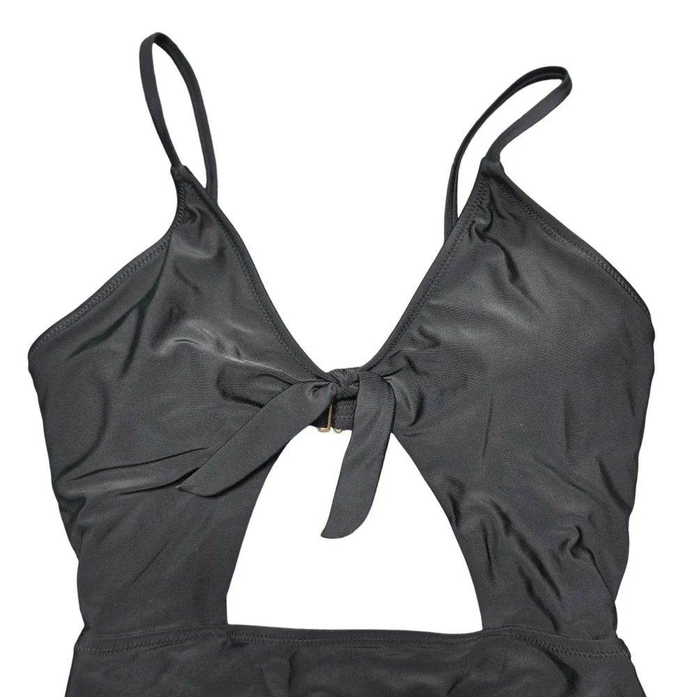 Cutout Tie Front Monokini One Piece Swimsuit Womens Medium Black Express
